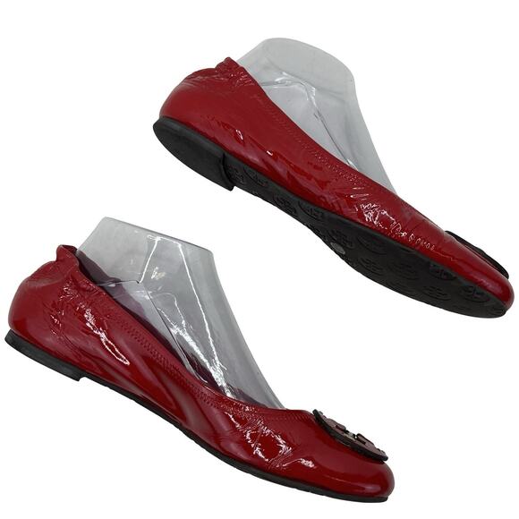Tory Burch Red Patent Leather Ballet Flats Size 8M Logo Toe Brazil - Picture 6 of 13